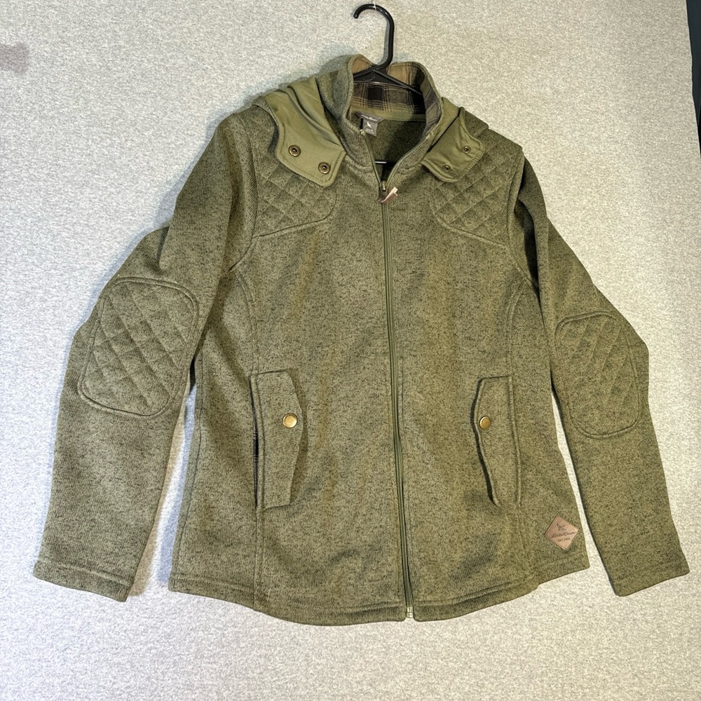 Eddie Bauer Size Large Hooded Sweater Jacket With Plaid Interior Classic Preppy